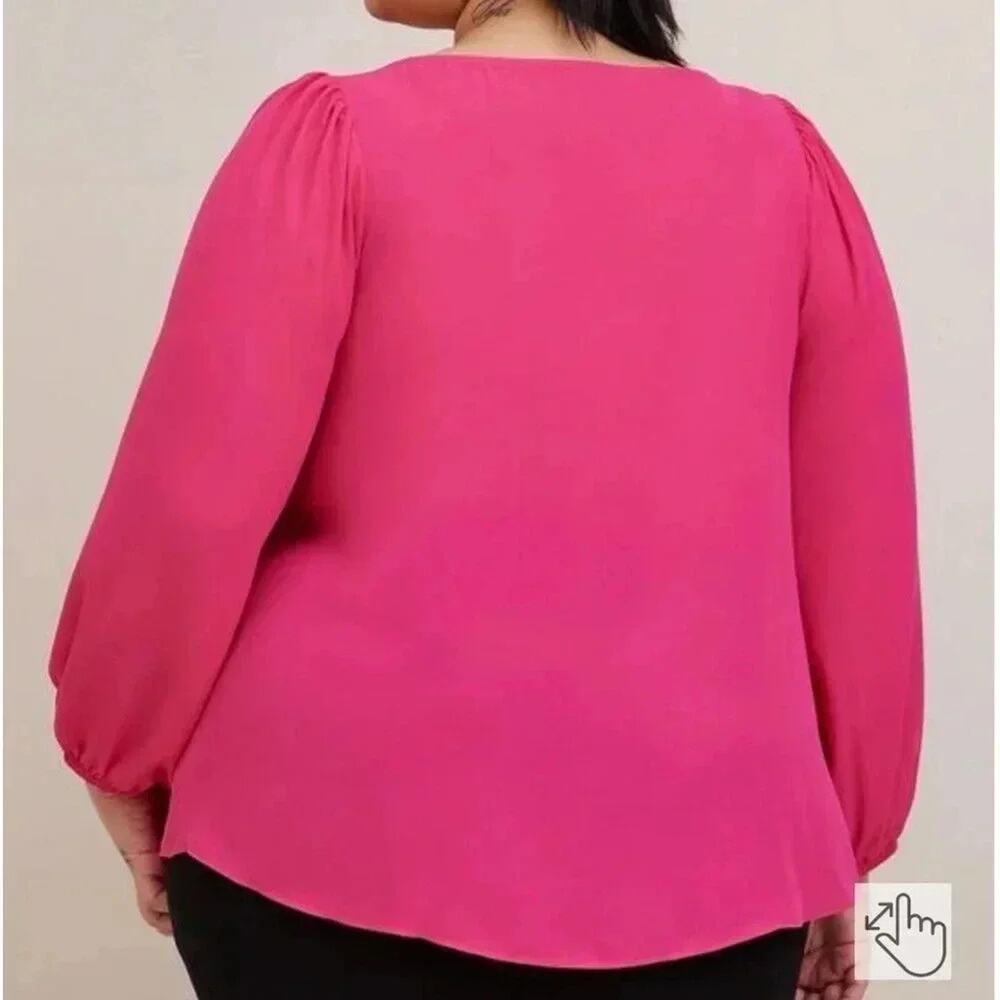 Torrid Womens Blouse Keyhole Long balloon Sleeve pink career wear plus size - Picture 2 of 14
